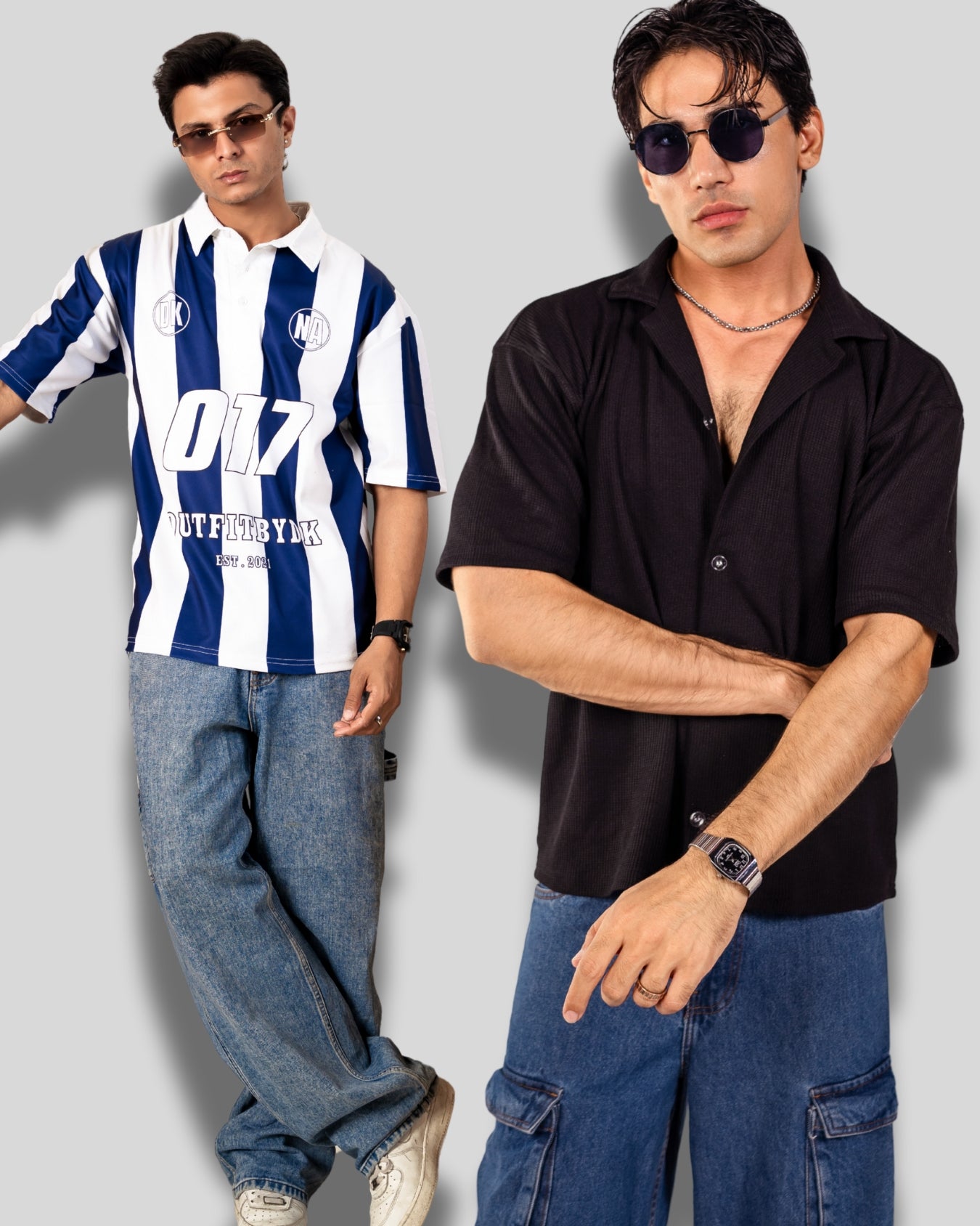 – PACK OF BLACK KOREAN SHIRT & STRIPED POLO  –