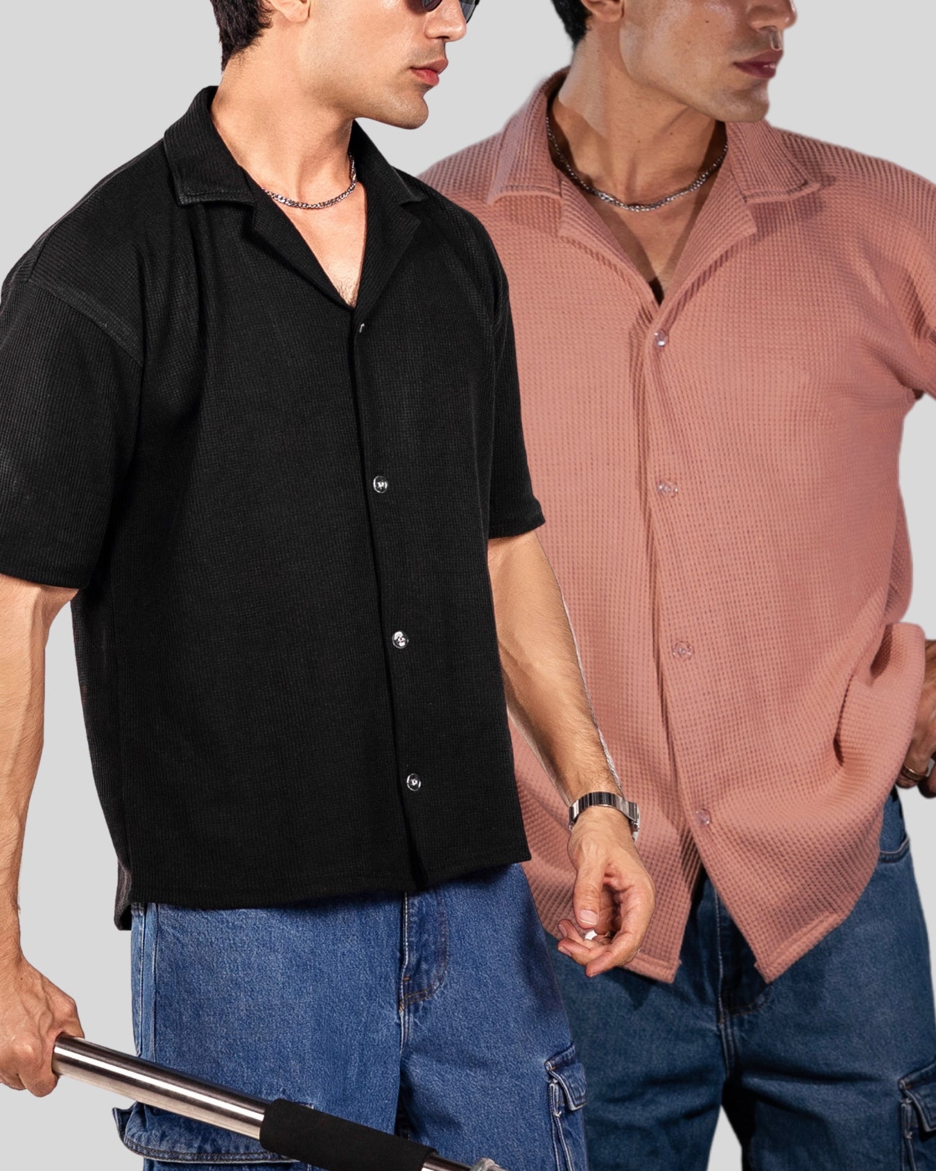– PACK OF BLACK & PEACH KOREAN SHIRT –