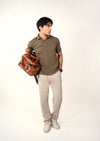 OLIVE KNITTED POLO T-SHIRT