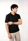 BLACK KNITTED POLO T-SHIRT