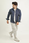 - QUADREY NAVY BLUE CHECKS SHIRT -