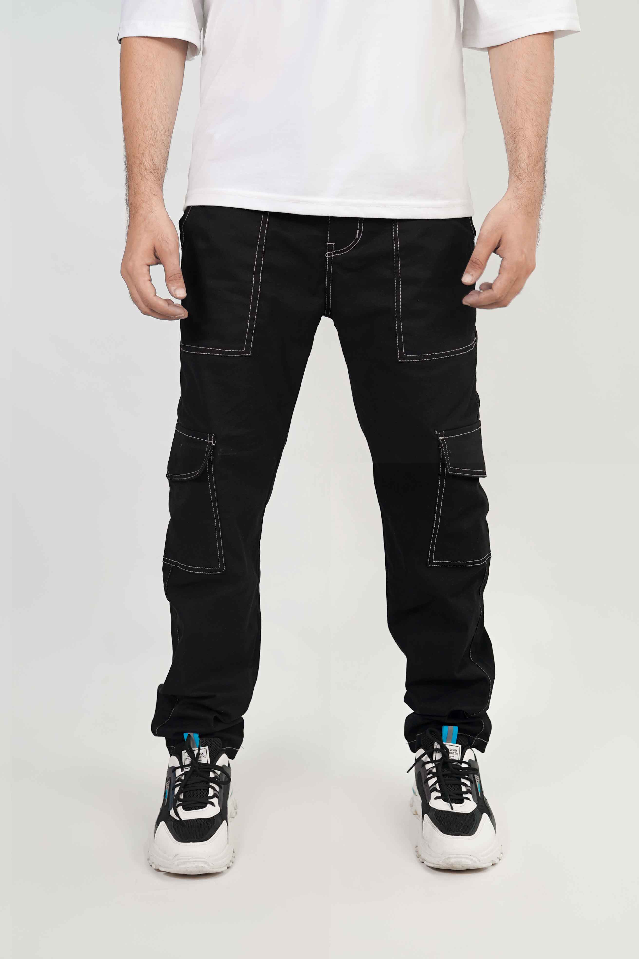 Baggy Jeans White Black Pants Contrast Stitching Contrast Black